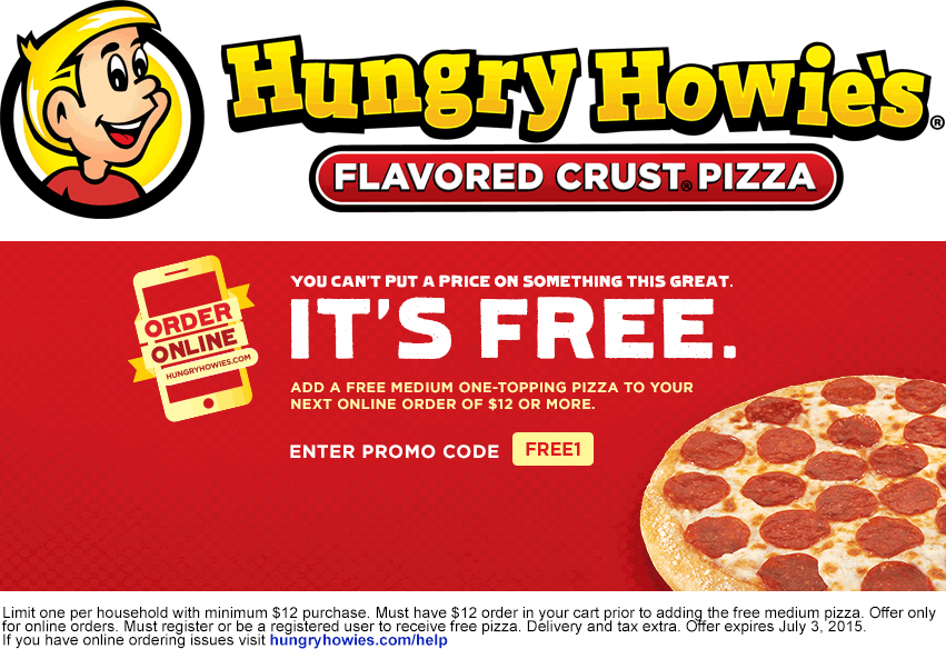 Hungry Howies January 2024 Free Medium 1 Topping Pizza With 12 Spent Online At