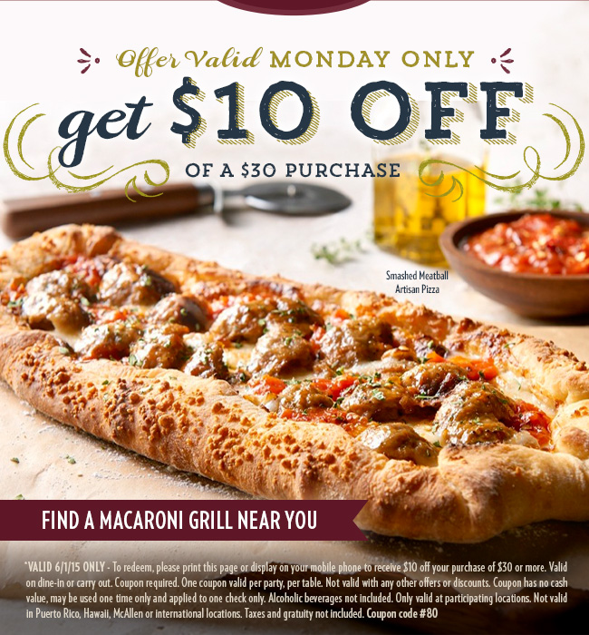 Macaroni Grill Coupon April 2024 $10 off $30 today at Macaroni Grill