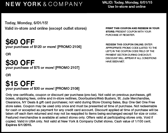 New York & Company Coupon April 2024 $15 off $30 & more today at New York & Company, or online via promo code 2108