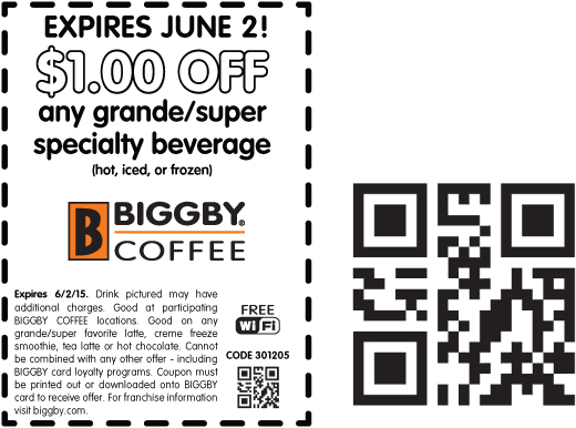 Biggby Coffee Coupon April 2024 $1 off a coffee today at Biggby Coffee