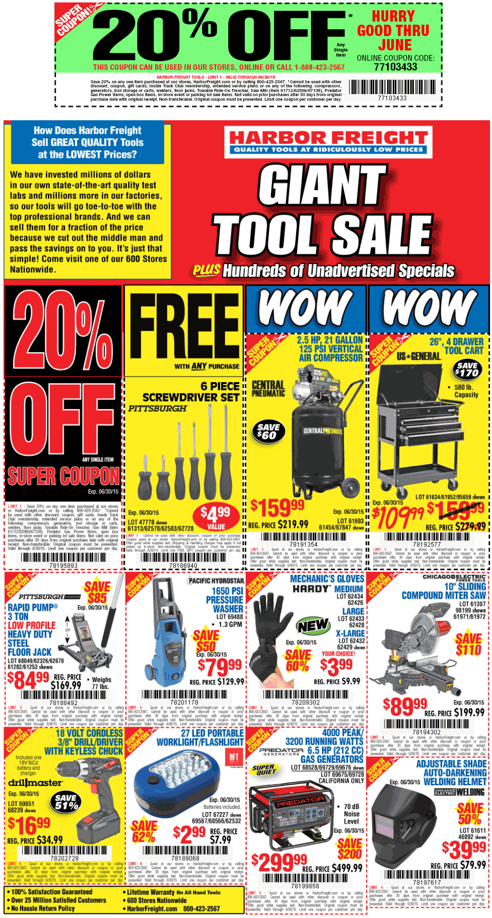 Harbor Freight Coupon April 2024 20% off a single item at Harbor Freight Tools, or online via promo code 77103433
