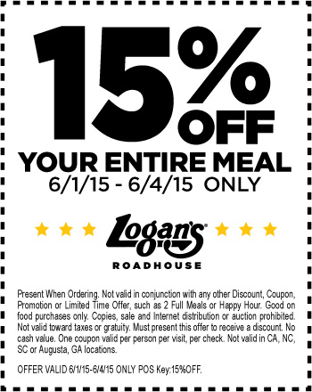 Logans Roadhouse Coupon April 2024 15% off your meal at Logans Roadhouse