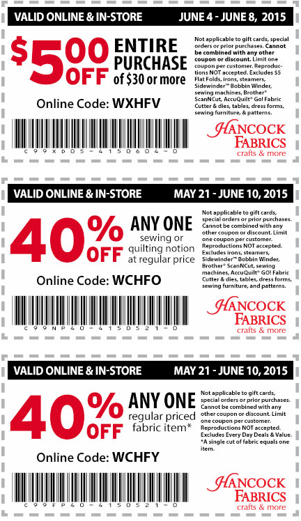 Hancock Fabrics coupons & promo code for [May 2024]