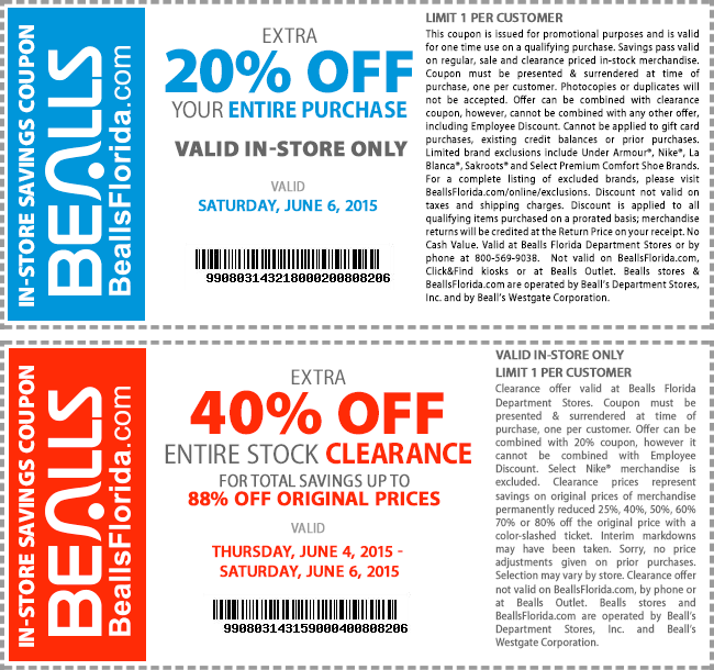 Bealls Coupon April 2024 20% off everything + extra 40% off clearance today at Bealls, or 25% online no code needed