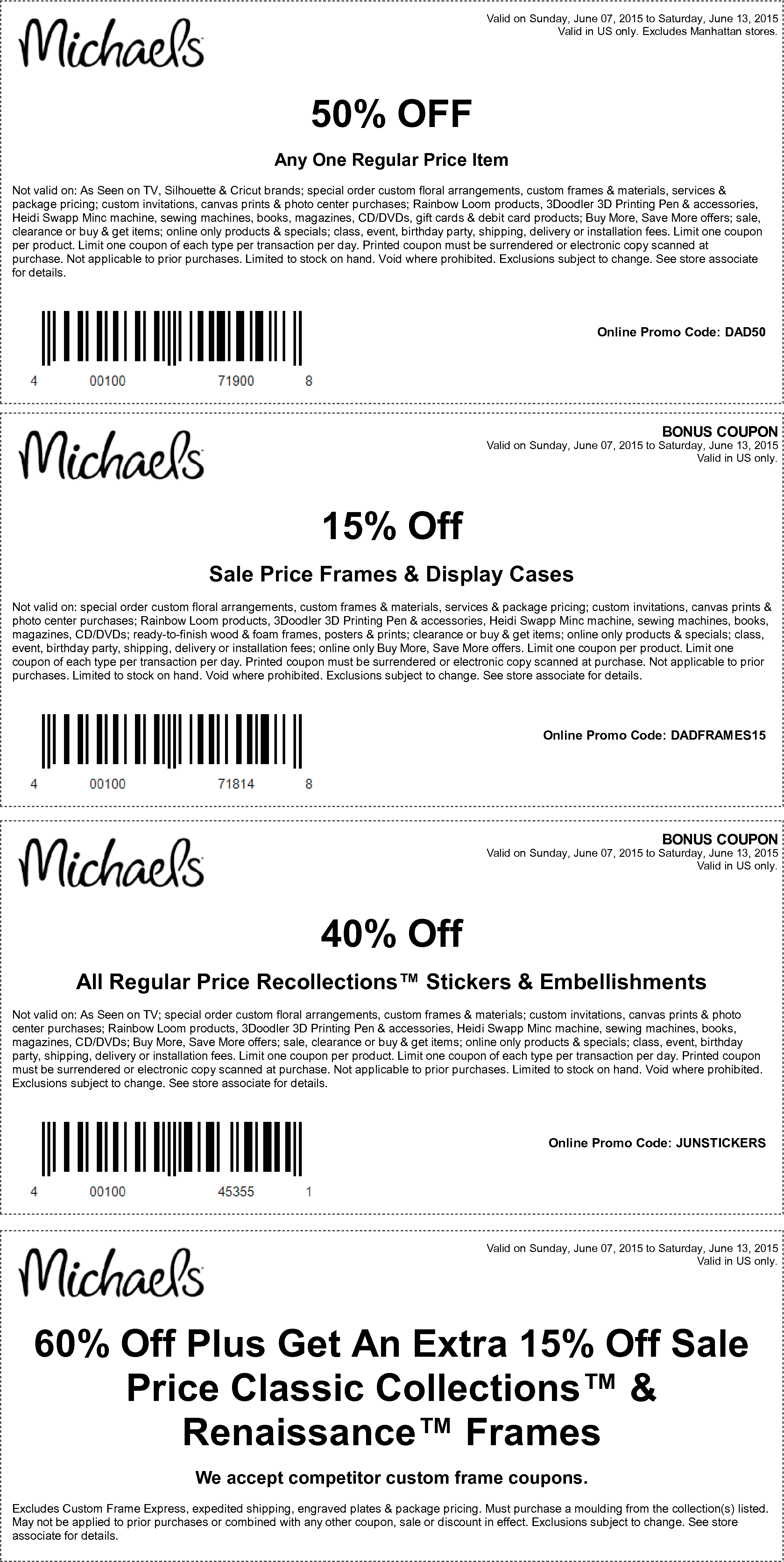 Michaels Coupon April 2024 50% off a single item & more at Michaels, or online via promo code DAD50
