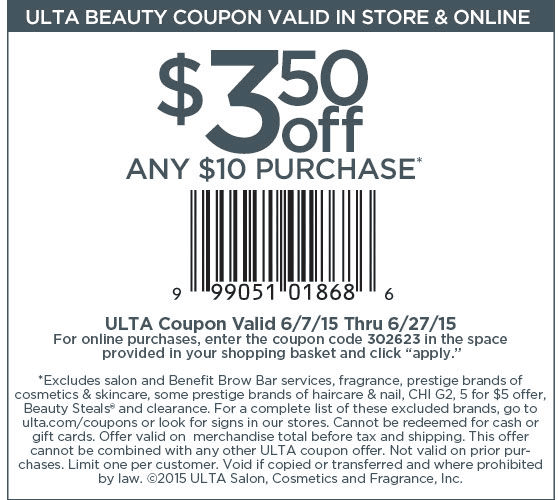 Ulta Coupon April 2024 $3 off $10 at Ulta beauty, or online via promo code 302623