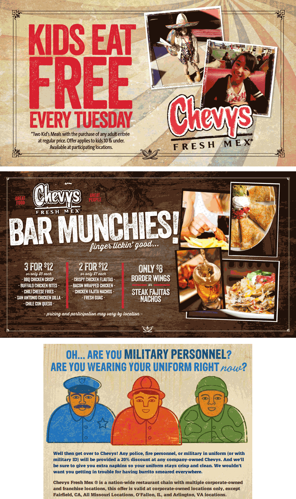 Chevys Coupon May 2024 Kids eat free Tuesdays at Chevys Fresh Mex