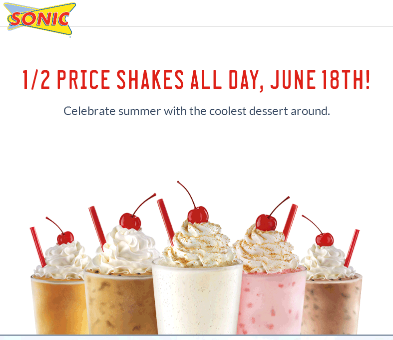 Sonic Drive-In Coupon April 2024 50% off shakes Thursday at Sonic Drive-In