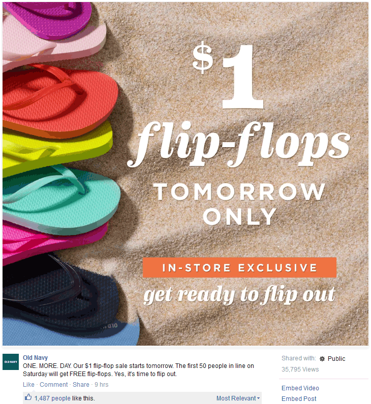Old Navy Coupon April 2024 Free flip flops to first 50 in line today at Old Navy