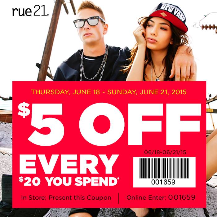 Rue21 Coupon March 2024 $5 off every $20 today at rue21, or online via promo code 001659