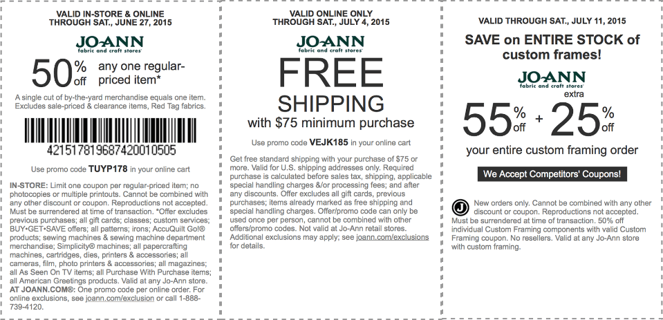 Jo-Ann Fabric Coupon March 2024 50% off a single item & more at Jo-Ann Fabric, or online via promo code TUYP178