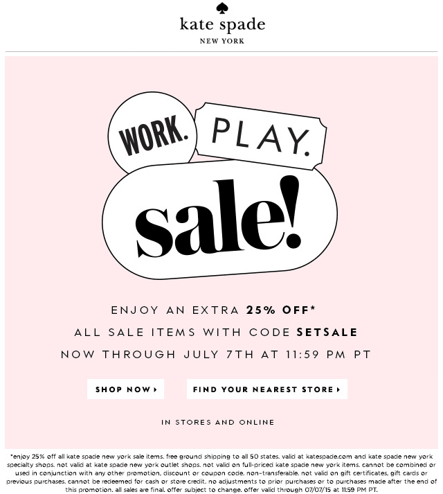 Kate Spade Coupon April 2024 Extra 25% off sale items at Kate Spade, or online via promo code SETSALE