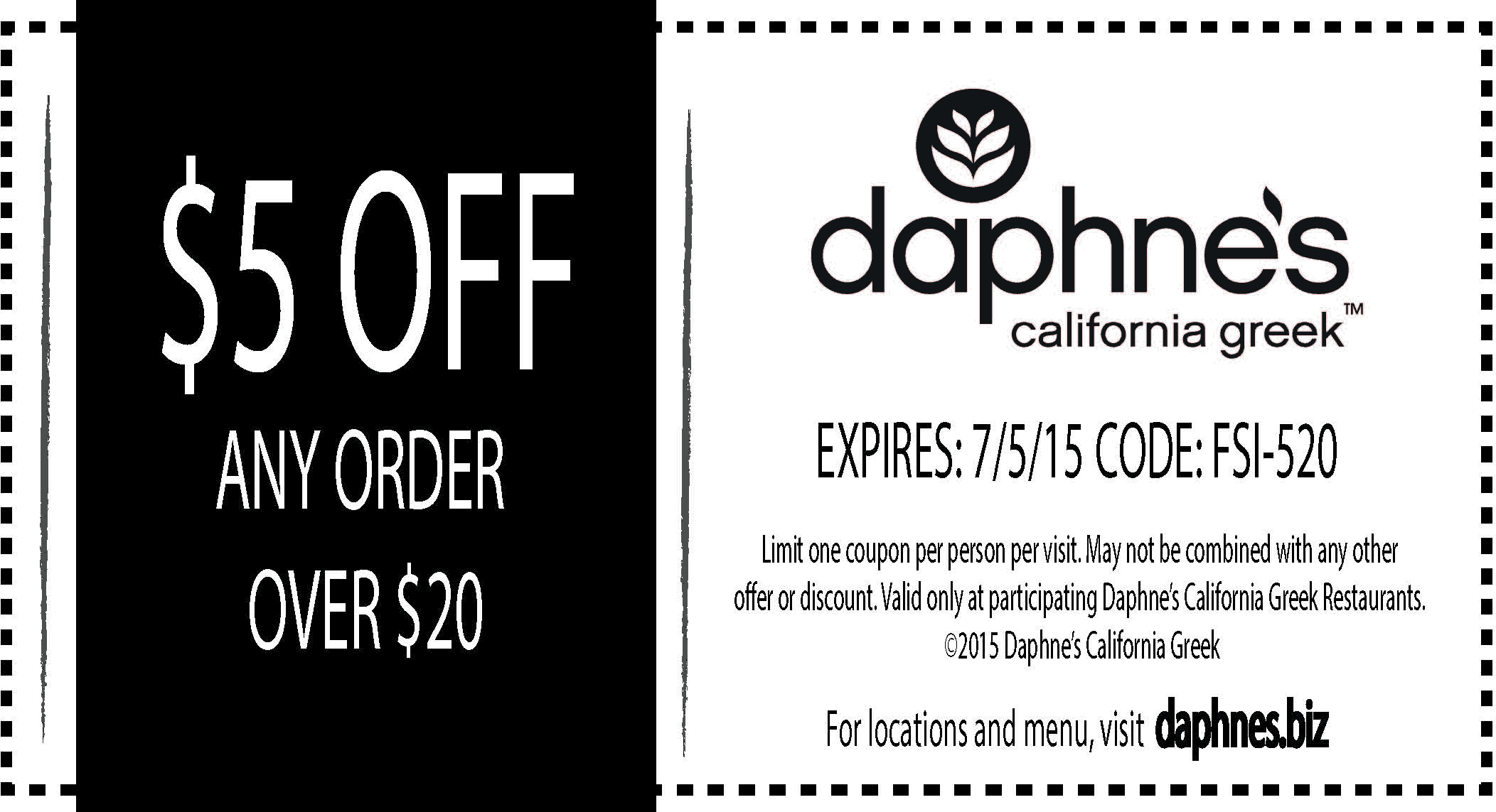 Daphnes California Greek Coupon April 2024 $5 off $20 at Daphnes California Greek restaurants