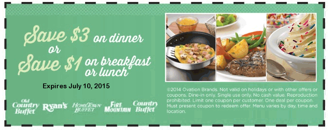 Old Country Buffet Coupon April 2024 $3 off dinner at Hometown Buffet, Ryans, Old Country Buffet & Fire Mountain