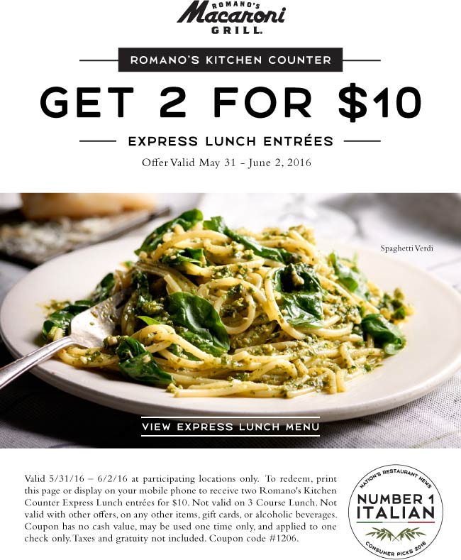 Macaroni Grill Coupon March 2024 Two lunches for $10 at Macaroni Grill