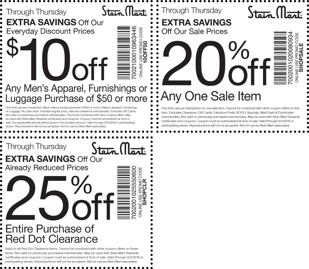 Stein Mart Coupon April 2024 Extra 20% off a sale item & more today at Stein Mart, or online via promo code SHOPSALE