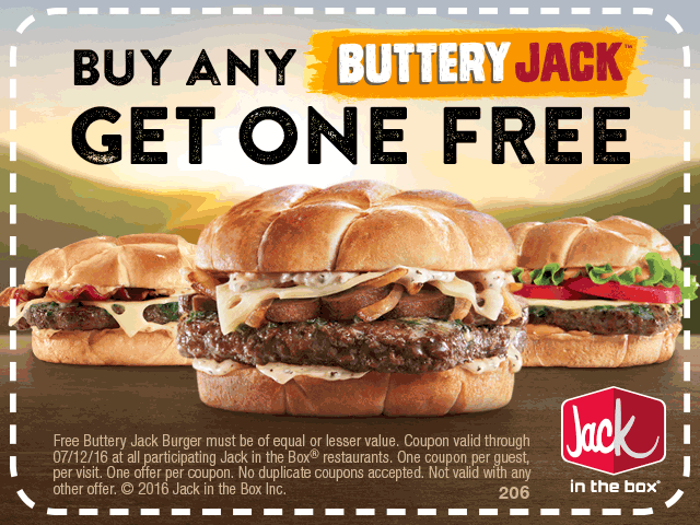 Jack in the Box Coupon March 2024 Second burger free at Jack in the Box