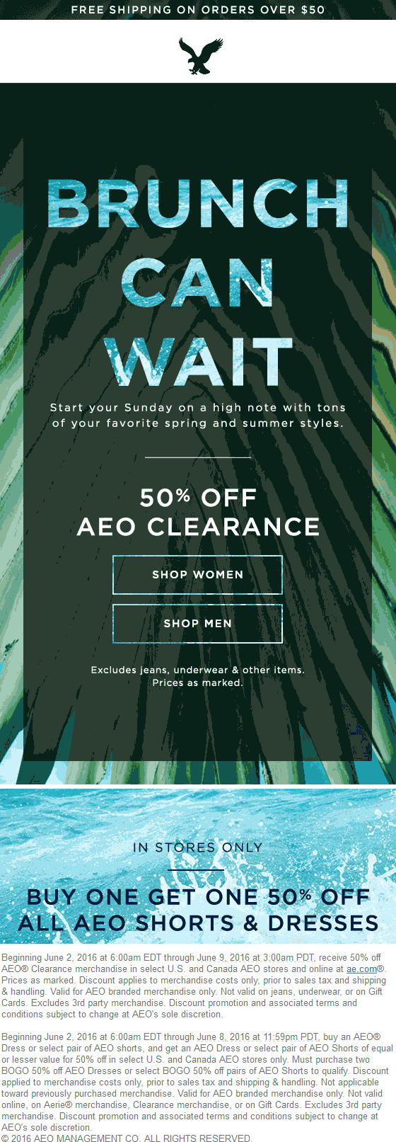 American Eagle Outfitters Coupon April 2024 Extra 50% off clearance at American Eagle Outfitters, ditto online