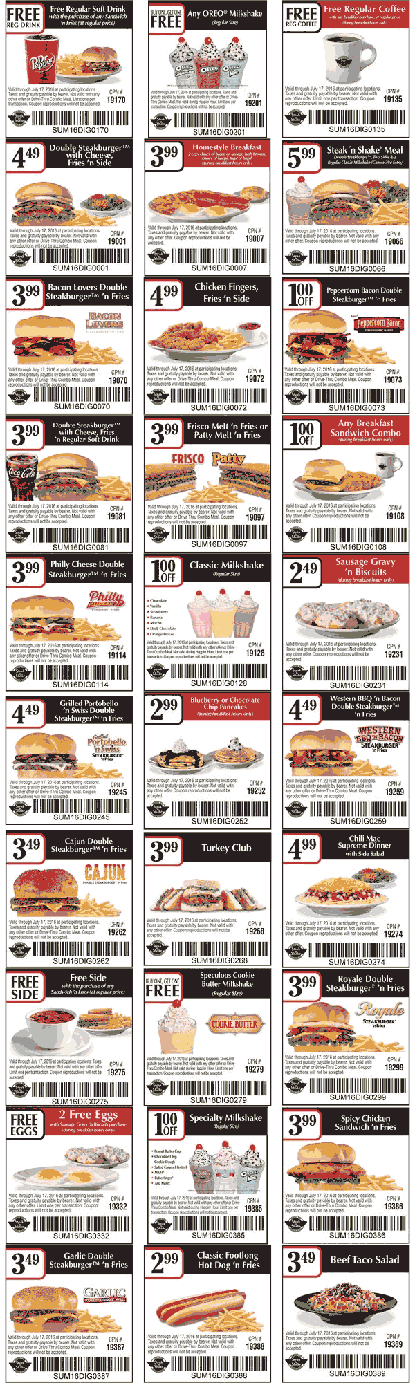 Steak n Shake Coupon March 2024 Various meal coupons for Steak n Shake restaurants