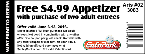 Eat n Park Coupon April 2024 Free appetizer with your entrees at Eat n Park