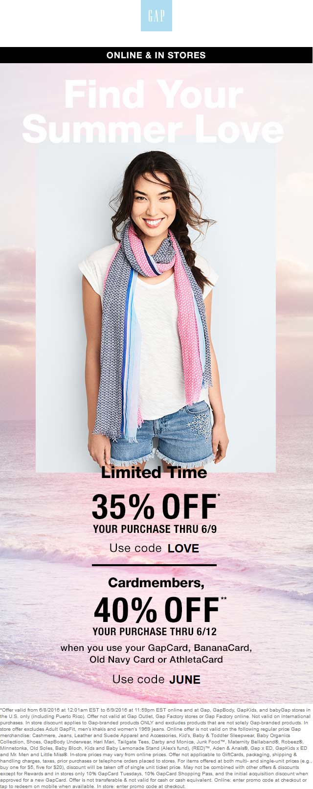Gap Coupon March 2024 35% off today at Gap, or online via promo code LOVE