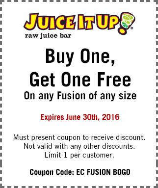 Juice It Up Coupon April 2024 Second fusion free at Juice It Up