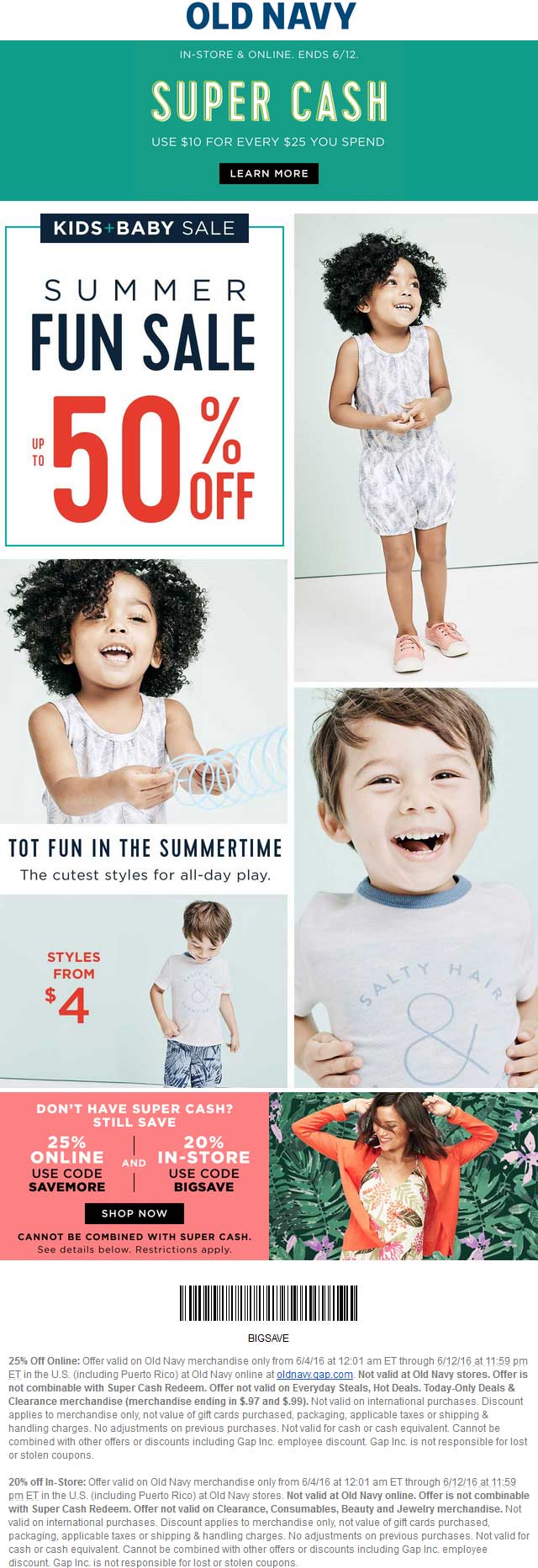 Old Navy Coupon April 2024 20% off at Old Navy, or 25% online via promo code SAVEMORE