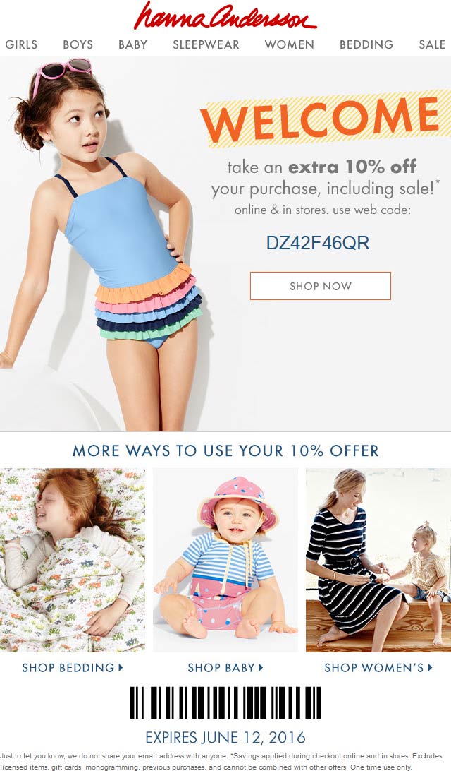 Hanna Anderson Coupon March 2024 10% off at Hanna Anderson, or online via promo code DZ42F46QR