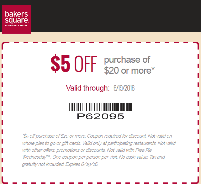 Bakers Square Coupon April 2024 $5 off $20 at Bakers Square restaurant & bakery