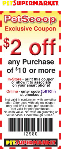 Pet Supermarket Coupon April 2024 $2 off $10 at Pet Supermarket, or online via promo code 2off10hn