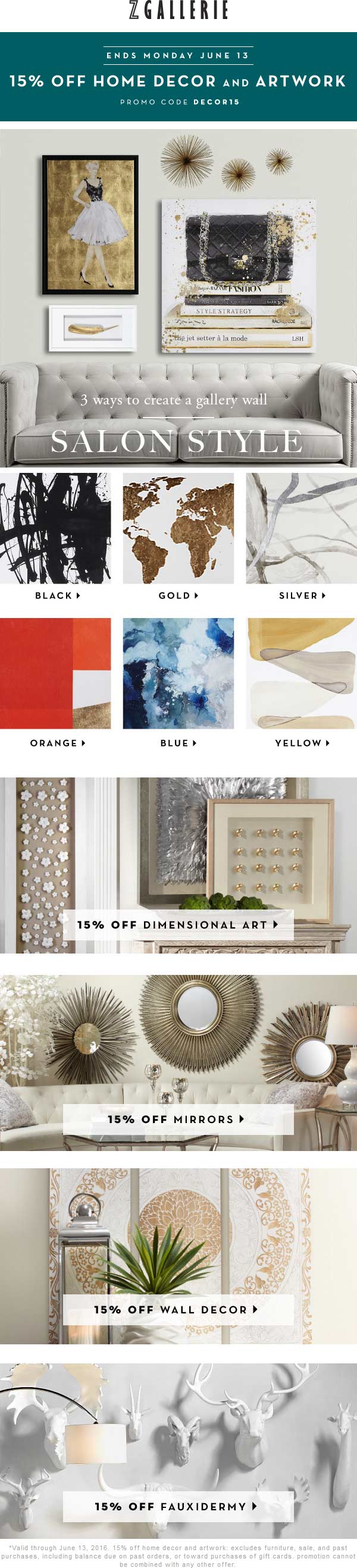 Z Gallerie Coupon March 2024 15% off decor & more at Z Gallerie, or online via promo code DECOR15