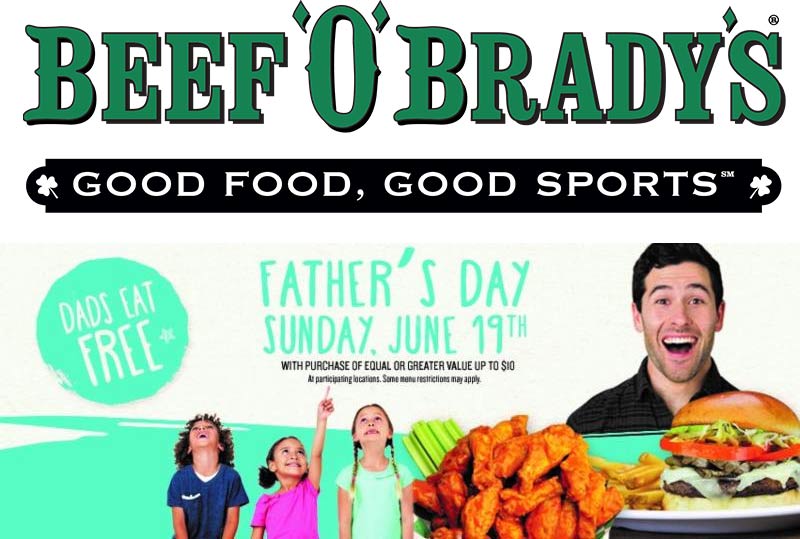 Beef OBradys Coupon April 2024 Dad eats free Sunday at Beef OBradys restaurants