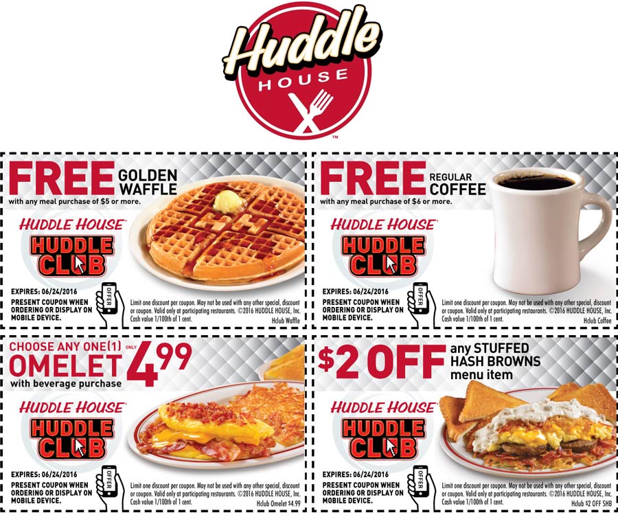 Huddle House Coupon March 2024 Free waffle, coffee & more at Huddle House restaurants