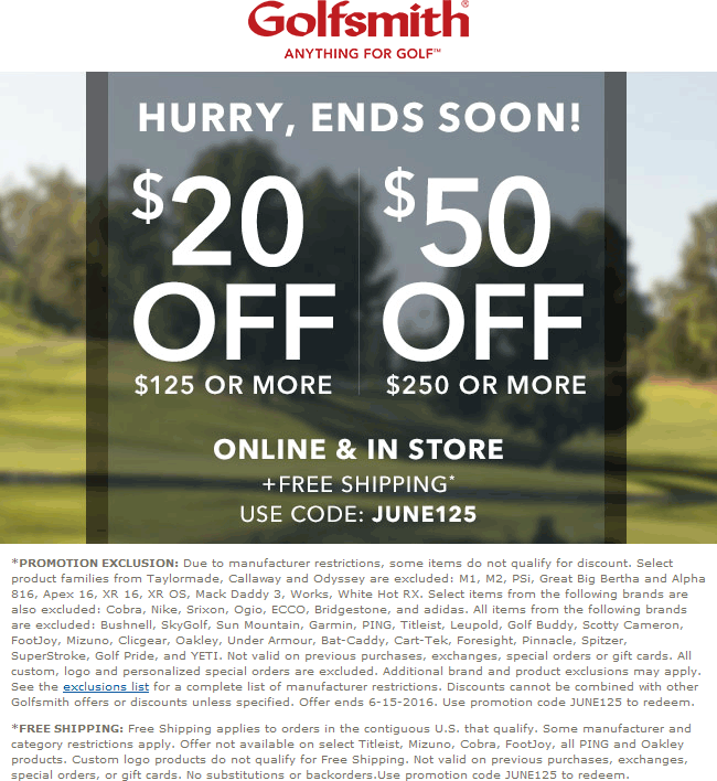 Golfsmith Coupon April 2024 $20 off $125 & more today at Golfsmith, or online via promo code JUNE125