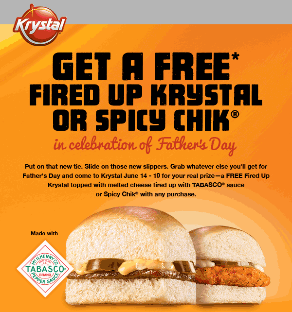 Krystal Coupon April 2024 Free chicken slider or burger with any purchase at Krystal