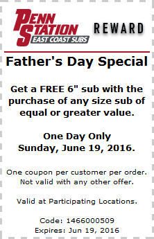 Penn Station Coupon April 2024 Second sandwich free Sunday at Penn Station subs