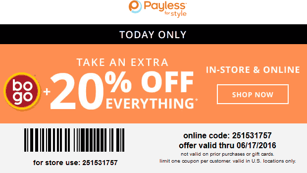 Payless Shoesource Coupon April 2024 20% off today at Payless Shoesource, or online via promo code 251531757