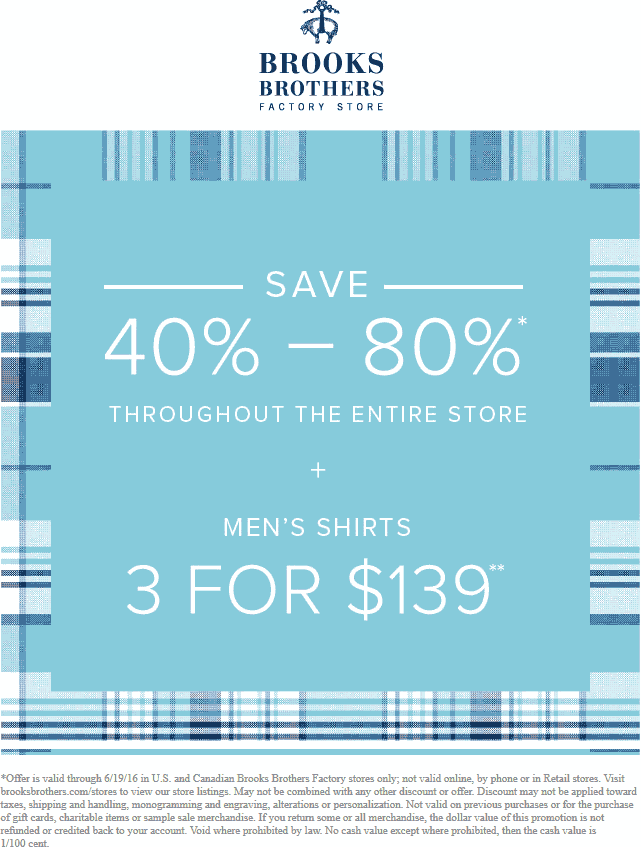 brooks brothers factory coupon