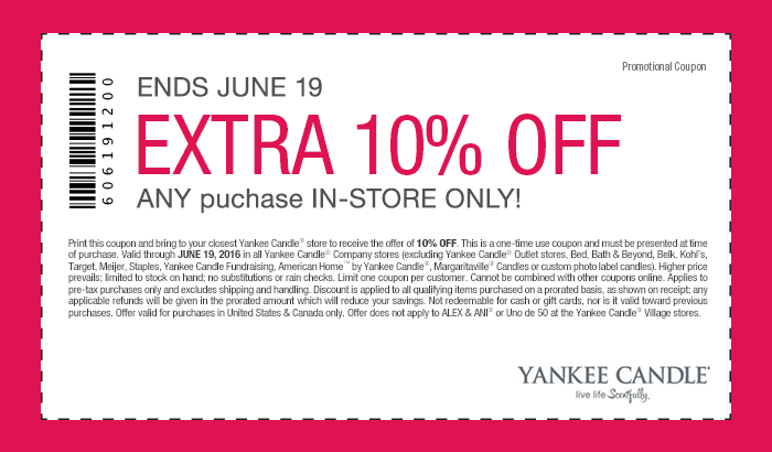 Yankee Candle Coupon March 2024 Extra 10% off the tab at Yankee Candle