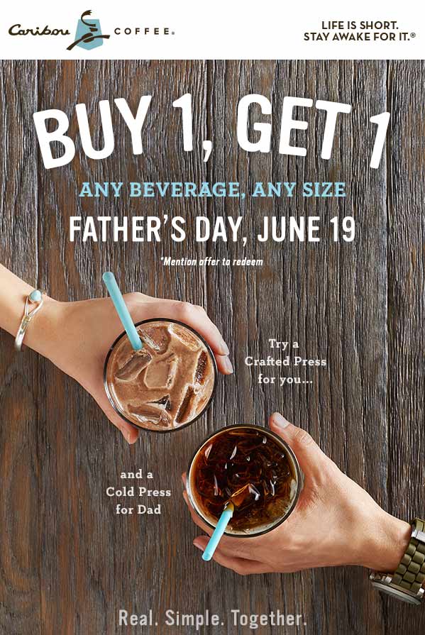 Caribou Coffee Coupon March 2024 Second beverage free today at Caribou Coffee