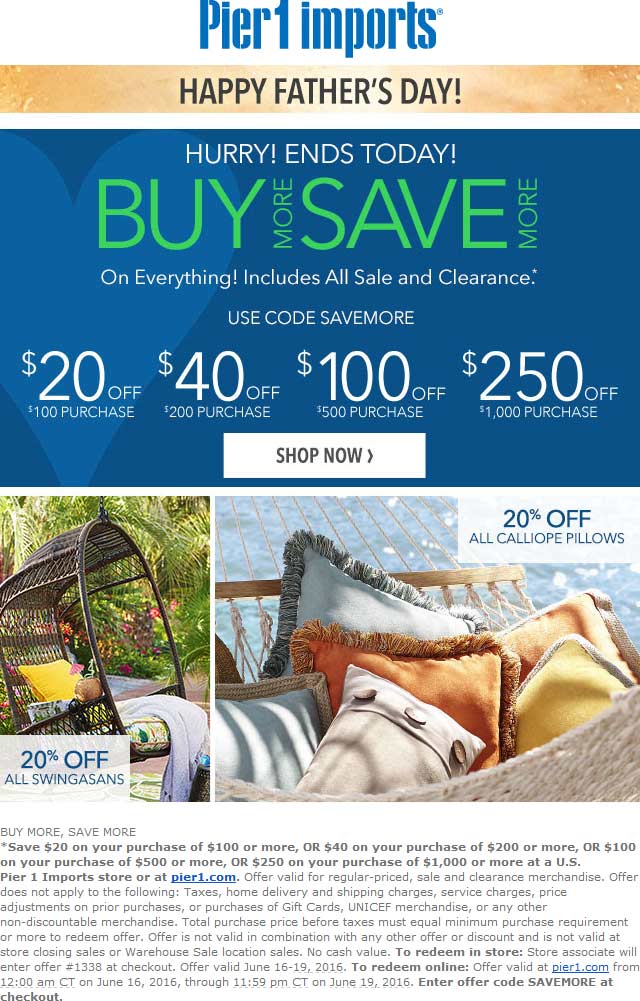 Pier 1 Coupon April 2024 $20 off $100 & more today at Pier 1 Imports, or online via promo code SAVEMORE