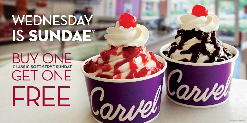 Carvel Coupon April 2024 Second ice cream sundae free today at Carvel