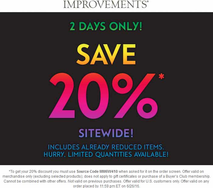 Improvements Coupon April 2024 20% off everything online at Improvements via promo code MM6W410