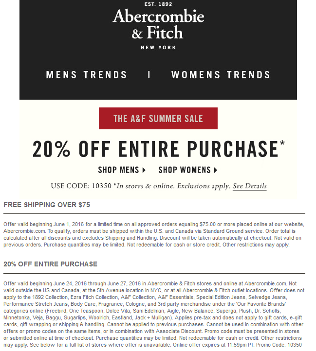 abercrombie and fitch coupons