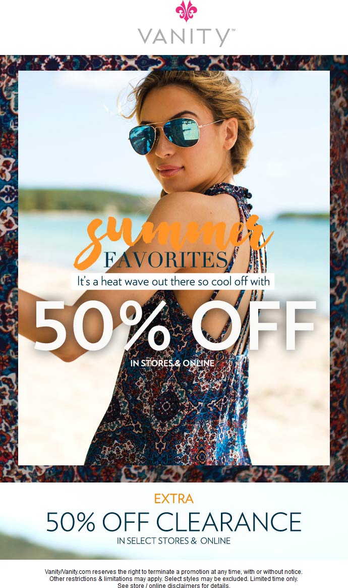 Vanity Coupon April 2024 50% off summer & clearance at Vanity, ditto online