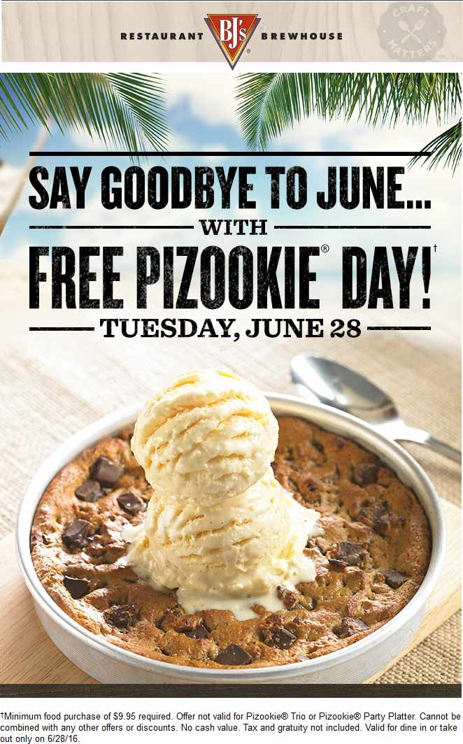 BJs Restaurant Coupon April 2024 Free cookie & ice cream with $10 spent Tuesday at BJs Restaurant & brewhouse