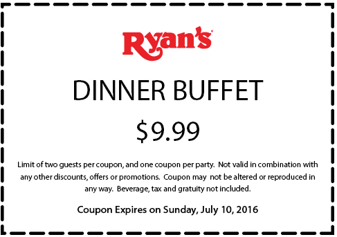 Ryans Coupon May 2024 $10 dinner buffet at Ryans