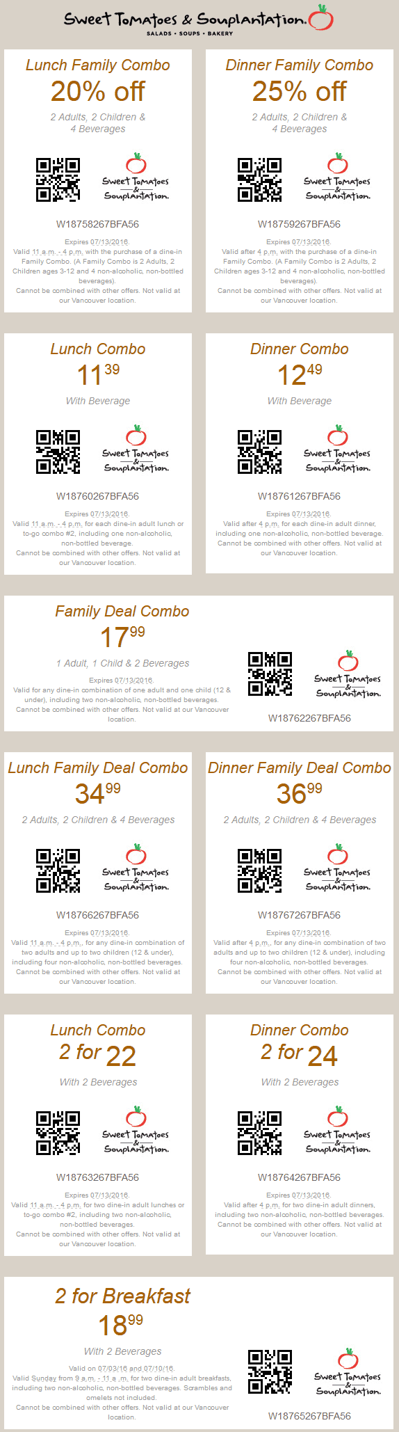Sweet Tomatoes Coupon April 2024 20% off lunch, 25% off dinner & more at Souplantation & Sweet Tomatoes