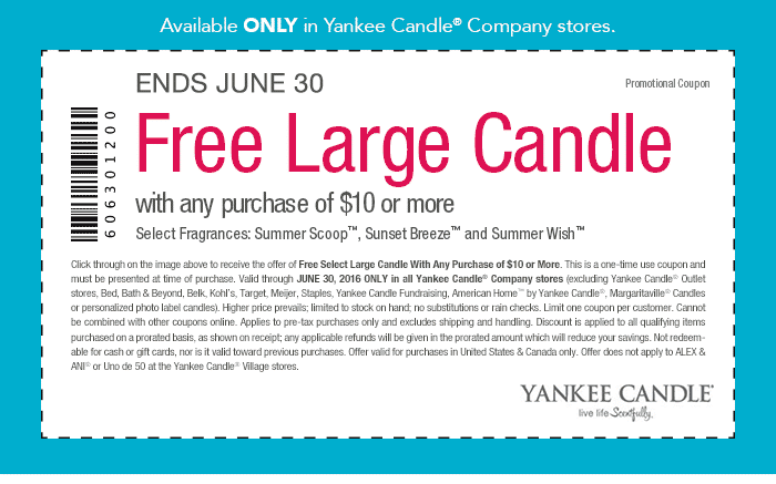 Yankee Candle Coupon April 2024 Free large candle today with $10 spent at Yankee Candle