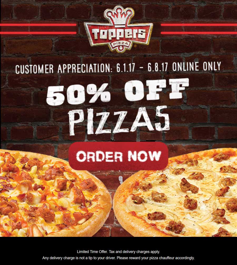 Toppers Pizza December 2018 50 Off Ordered Online At No Code